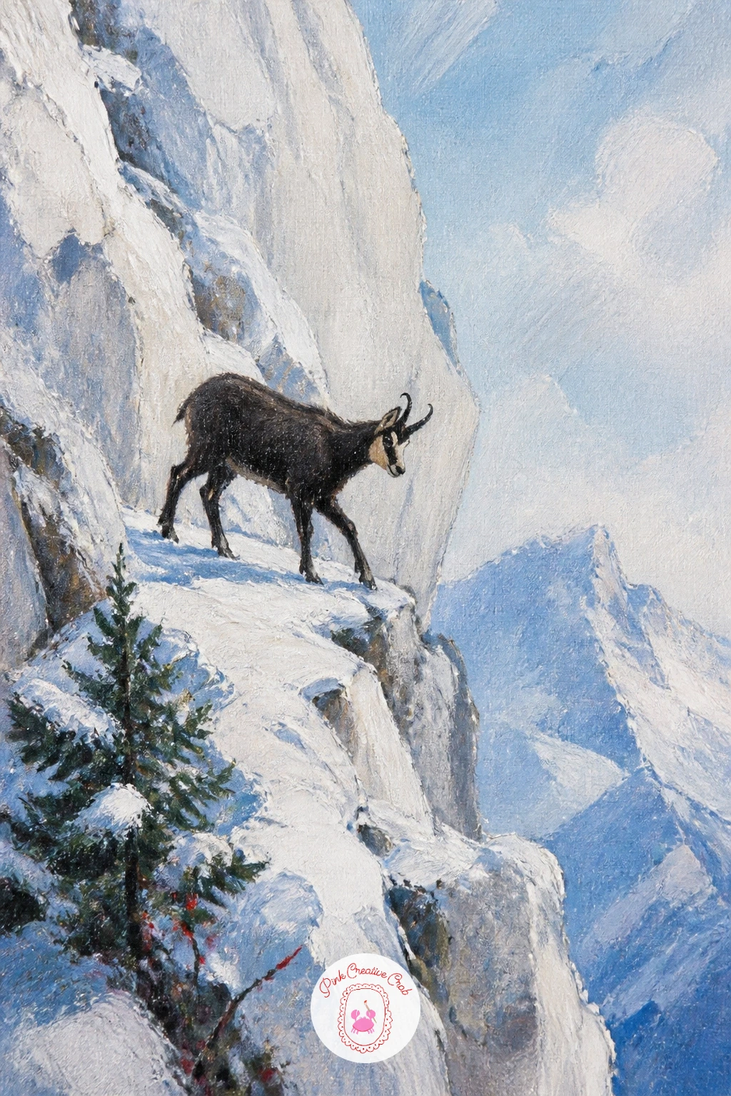 Chamois on a Snowy Ledge — Chamois give you a chance to paint a wild animal without any fur detail at all, since at this distance the whole creature is just a