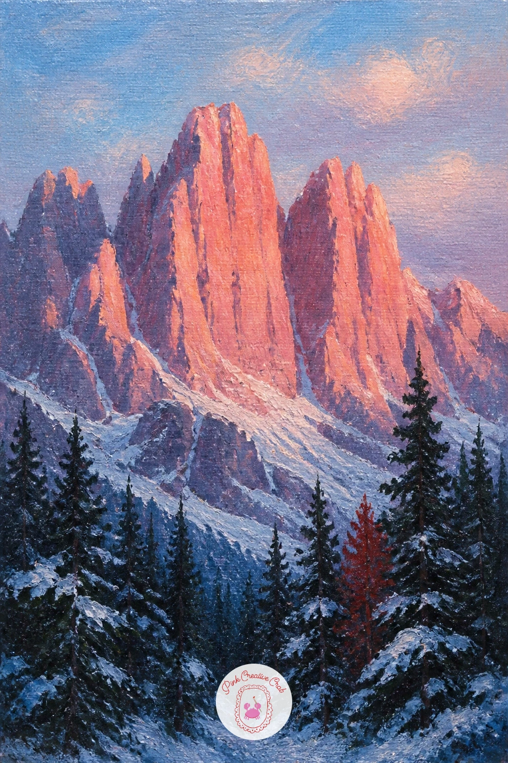 Dolomites Peak Glowing Pink — The Dolomites are known for a very particular rock color, a warm pale pink-orange that turns almost fluorescent at dawn or dusk