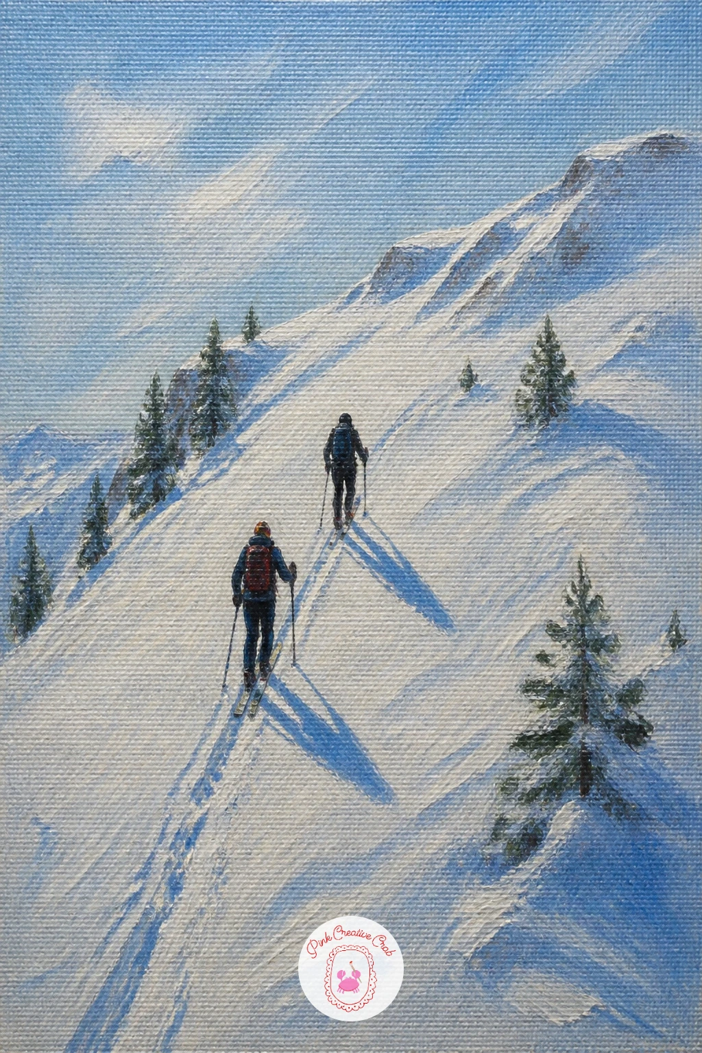 Two Ski Tourers in Single File — Two figures climbing in single file give you a chance to practice a simple repeated shape with small variation, which is a