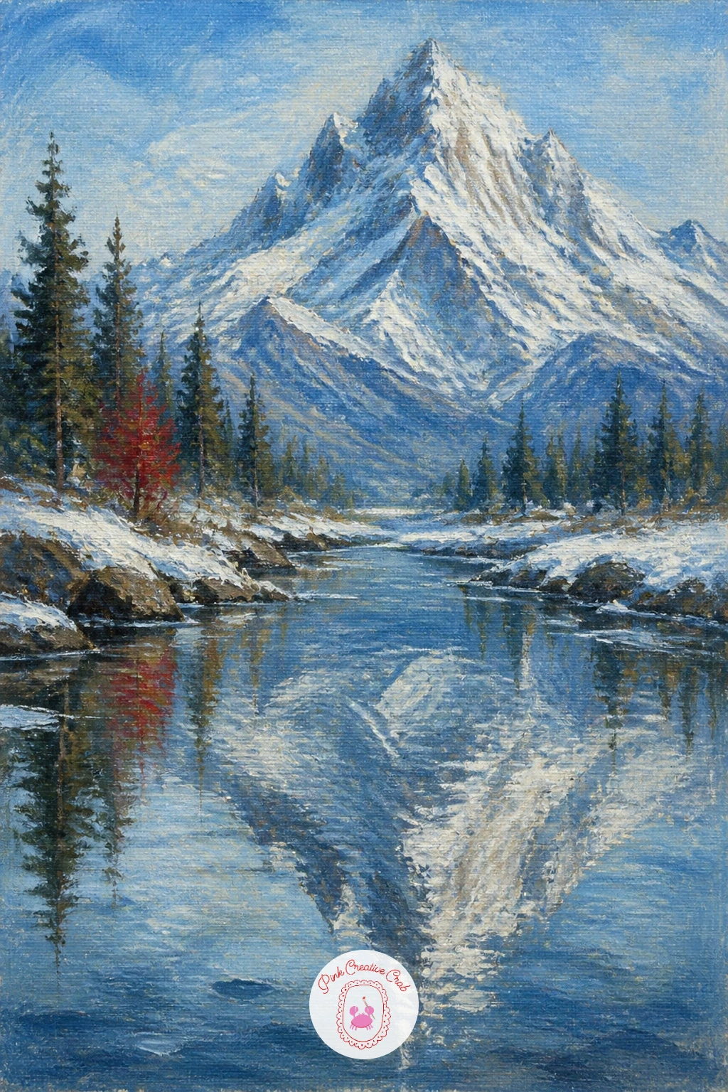 Snowy Mountain in an Unfrozen Stream — Reflections let you paint the same mountain twice with two very different brush qualities, which makes this a satisfying