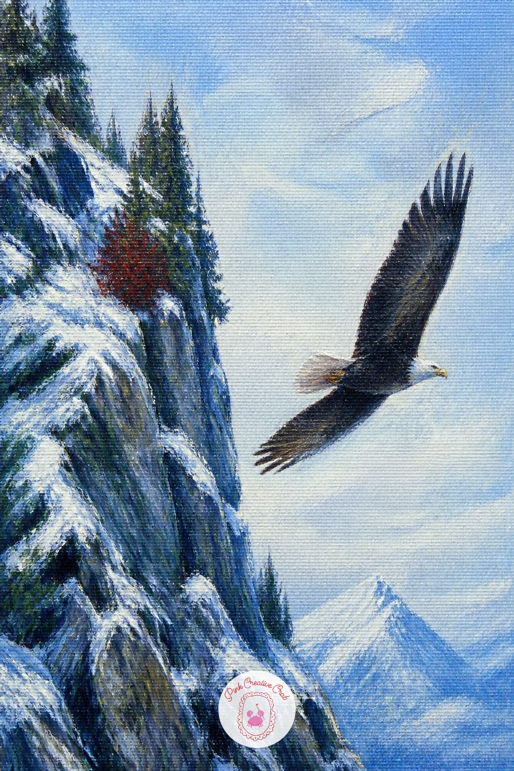 Eagle Soaring Past a Cliff Face — An eagle in flight gives you a chance to paint a strong diagonal shape cutting across an otherwise still, vertical