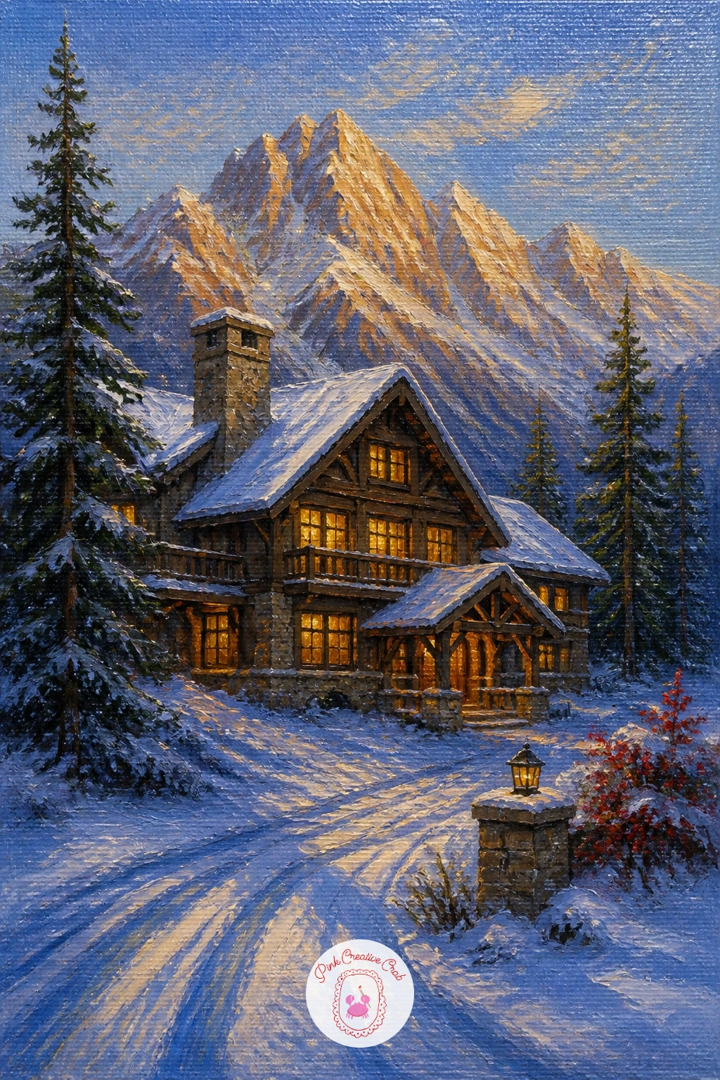 Mountain Lodge at Late Afternoon — Long blue shadows are the real subject of this one, so decide on your light direction before you paint anything else: a low