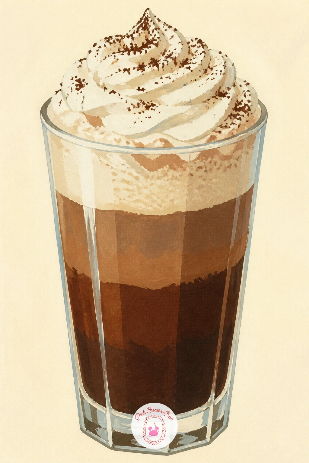 Mocha With Whipped Cream in a Tall Glass — Treat yourself to the richest drink in the series: a mocha topped with whipped cream and a dusting of cocoa, served
