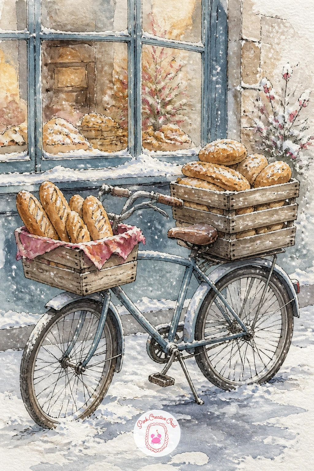 Delivery Bike With Bread Crates — A delivery bike loaded with bread crates needs the wheels drawn as true circles first, trace around a coin or small lid if