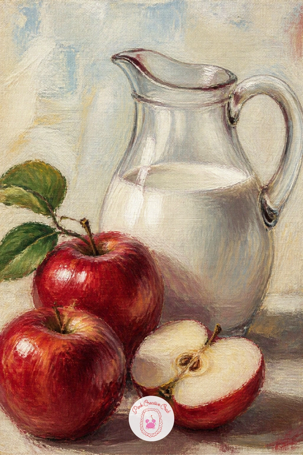 Red Apples and a Jug of Milk — Red apples and a jug of milk on a farmhouse table brings the whole palette back to something simple and bold after a few more