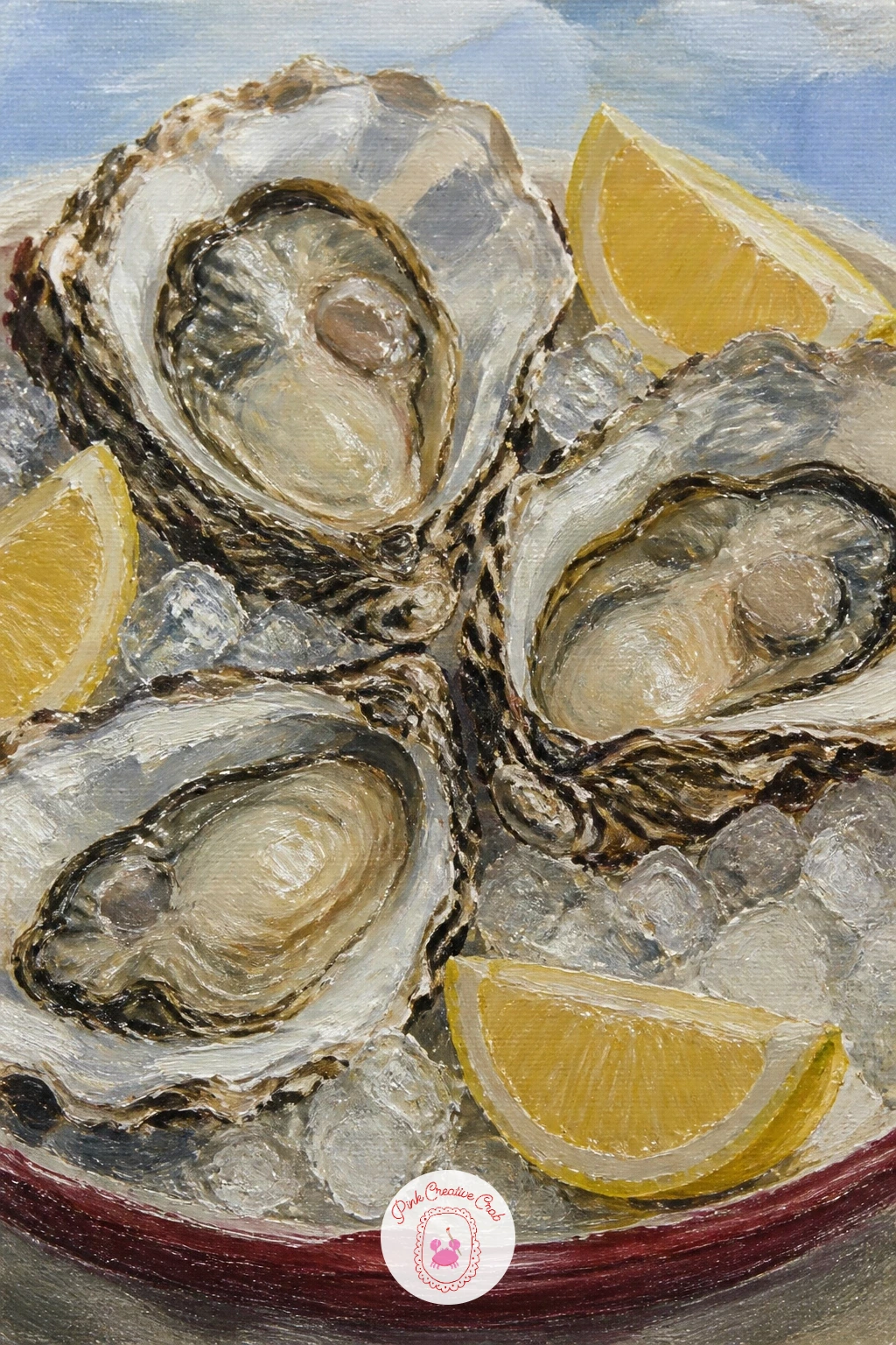 Oysters on Crushed Ice — A plate of oysters with lemon wedges on crushed ice is the most technically demanding subject on this list, mixing shell texture, wet