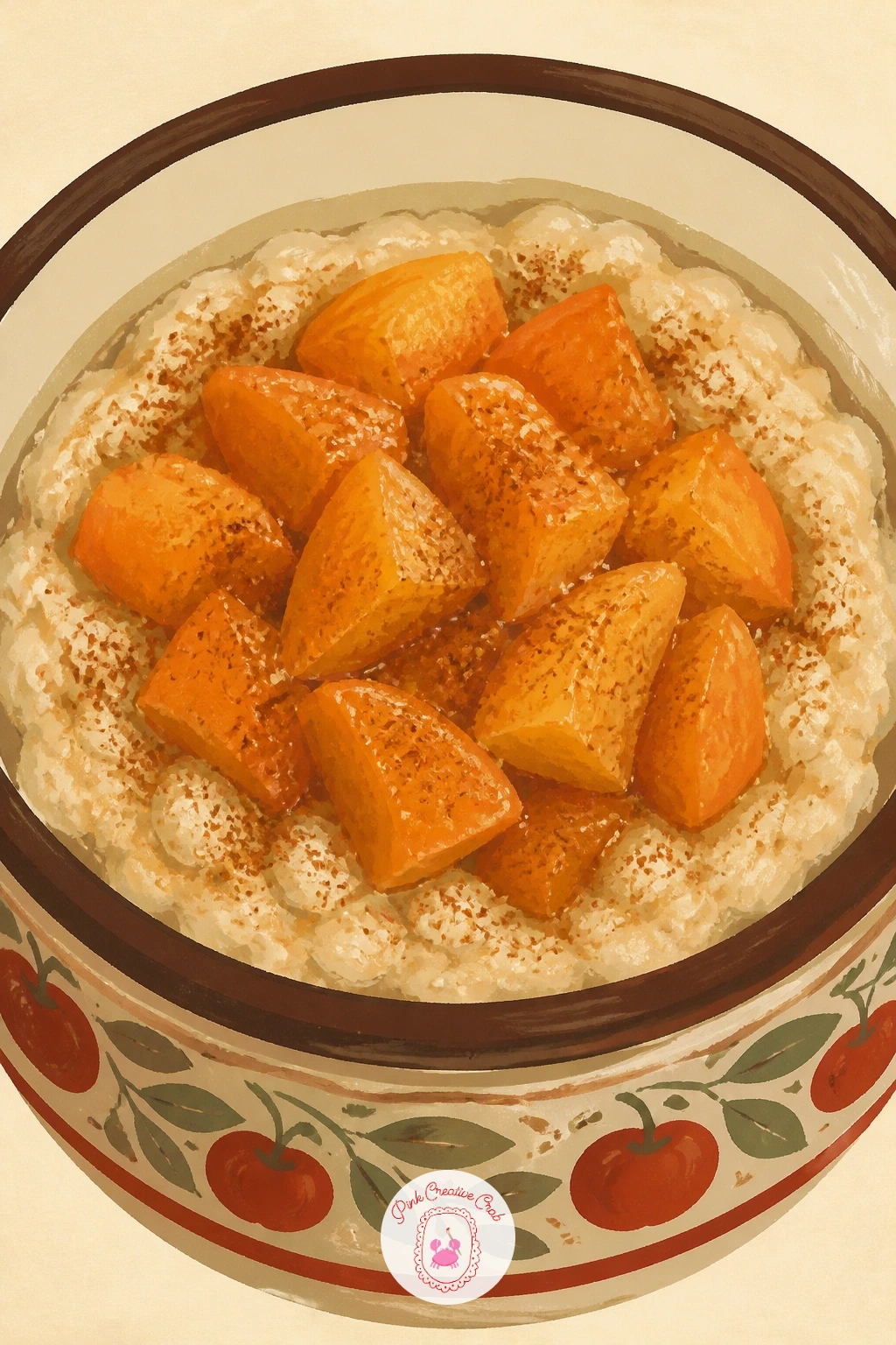 Porridge With Stewed Apples and Cinnamon — This is a gentle, quick subject to end on a calm note. Food illustration