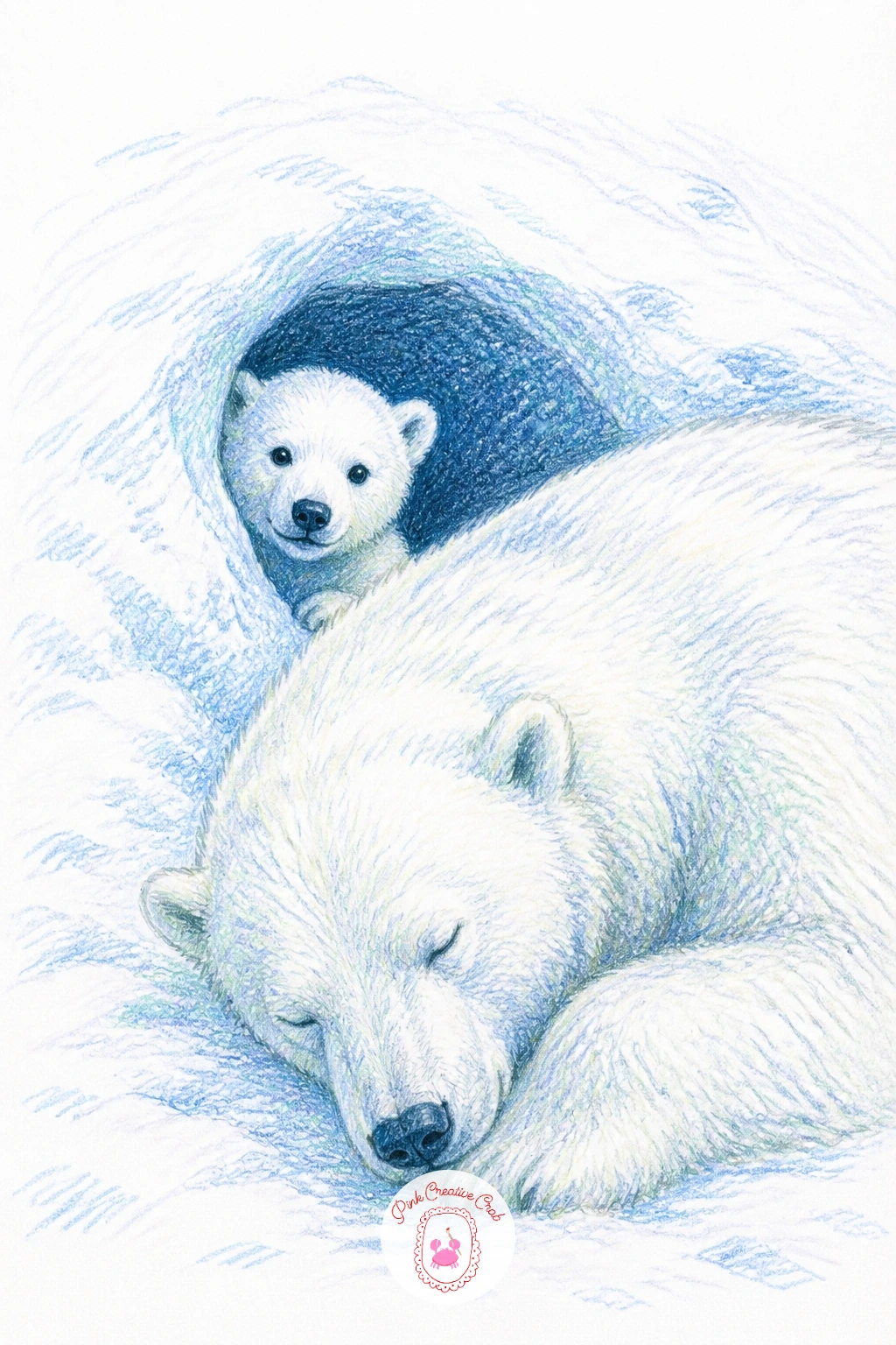 Cub Peeking From Snow Den — A snow den scene turns on where the light comes from, so decide that before anything else: let it fall from the upper left so the
