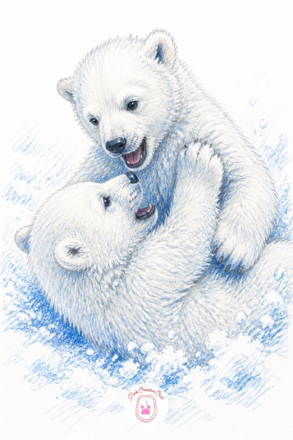 Twin Cubs Wrestling in Powder Snow — Twin polar bear cubs wrestling in fresh powder snow gives you a chance to draw real movement, so measure before you