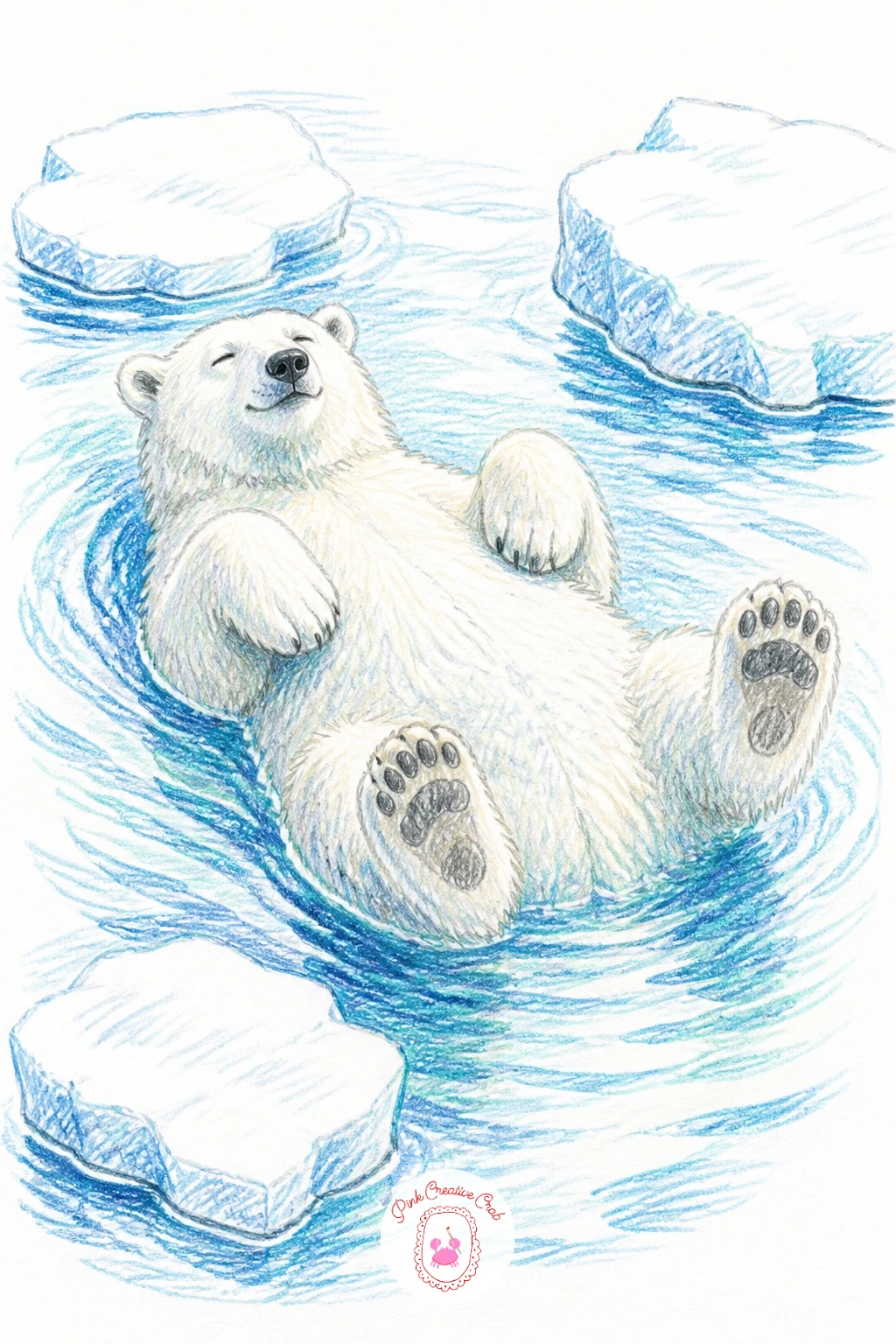 Bear Floating on Back Between Ice Chunks — Comfort is the whole point of a polar bear floating on its back between drifting chunks of ice, belly up, paws loose