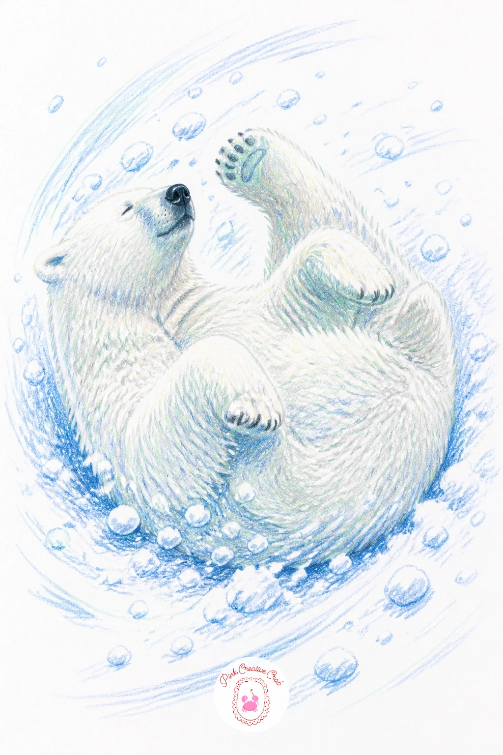 Bear Rolling in Snow to Dry Fur — Keep things loose for a polar bear rolling in the snow to dry its fur, body curved into a half circle with legs tucked and