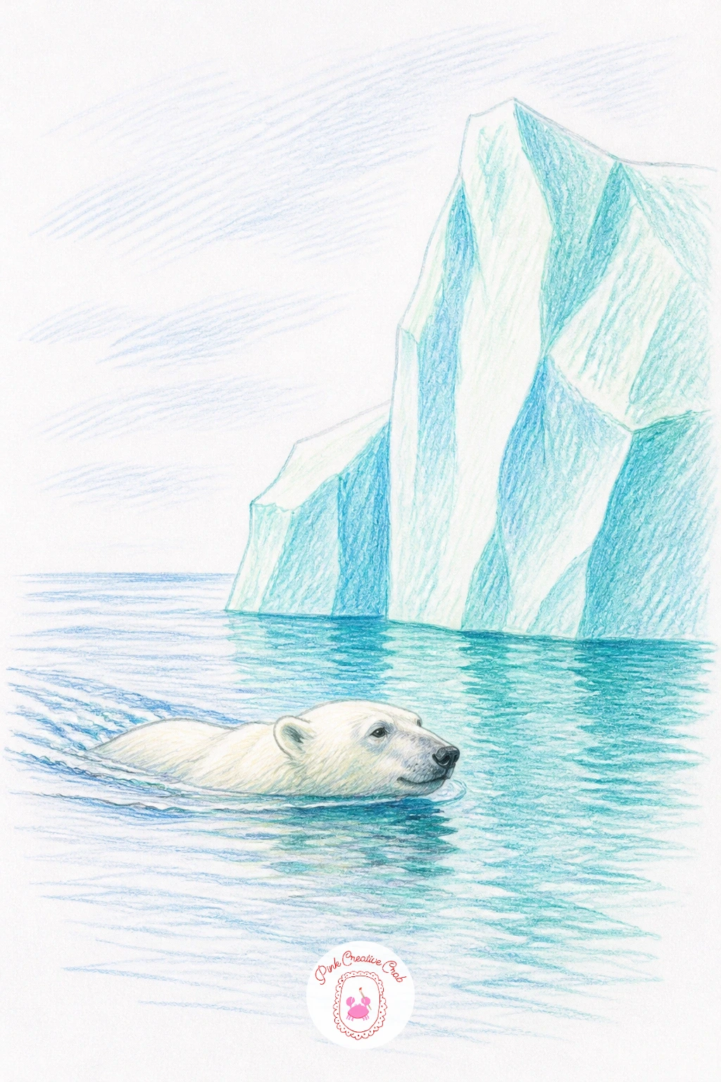 Bear Swimming Beside Turquoise Iceberg — Give yourself a confident swim scene with a polar bear swimming beside a turquoise iceberg, head and shoulders above