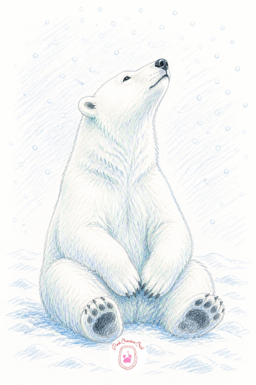 Bear Sitting Upright Watching Snow Fall — Try a polar bear sitting upright like a person watching the snow fall, haunches tucked under and front paws resting