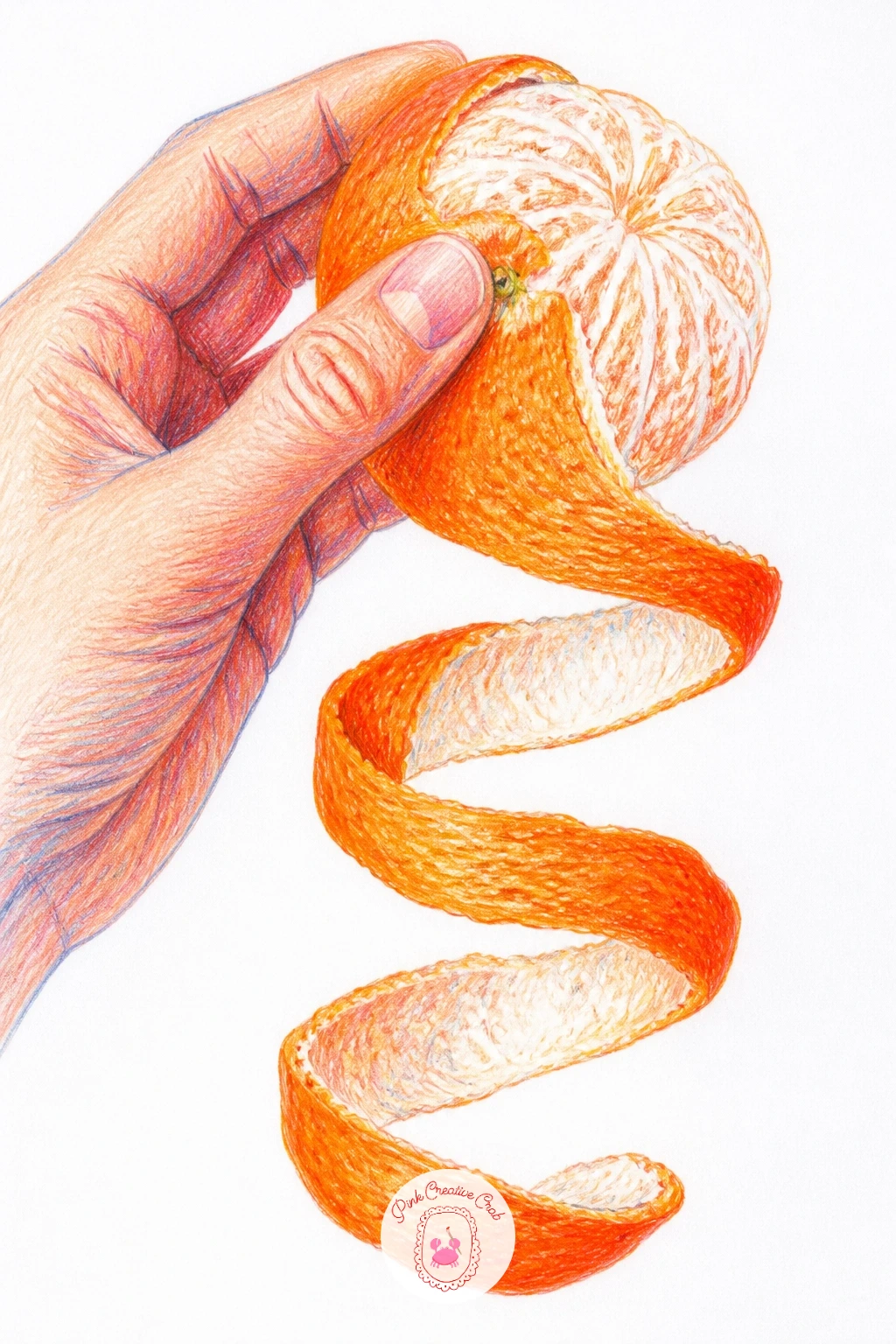 Hand Peeling a Clementine in One Spiral — This one moves from still fruit to a hand in motion, so give yourself a loose reference pose, even your own hand