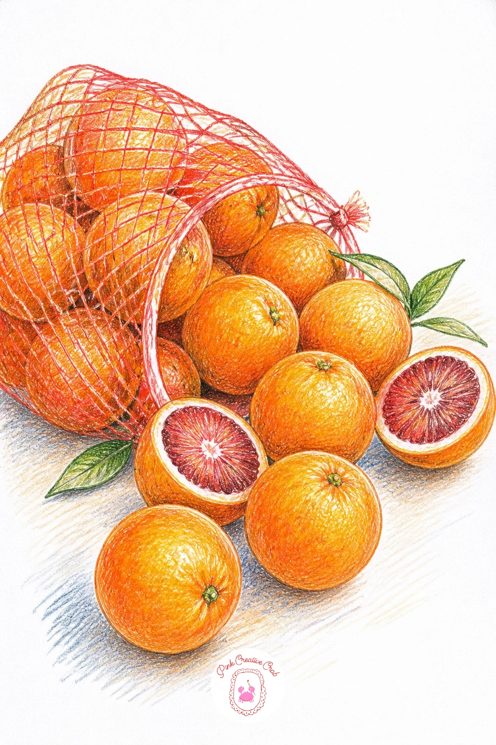 Mesh Bag of Oranges Spilling — Mesh is one of those textures that looks hard until you break it into a grid. Orange drawing