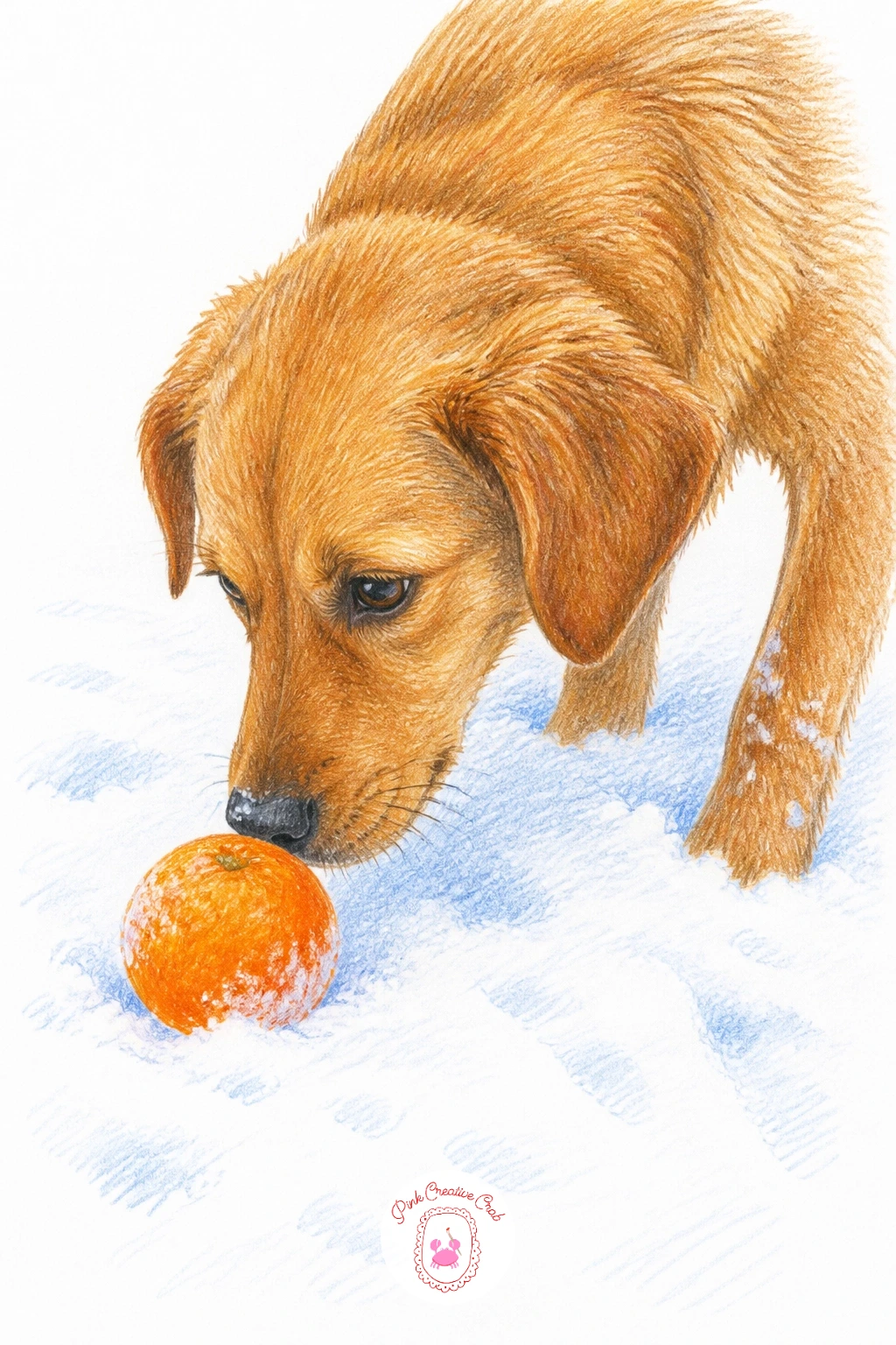 Dog Sniffing an Orange in the Snow — Animals in motion are easier than you think if you break the pose into a few key angles. Orange drawing