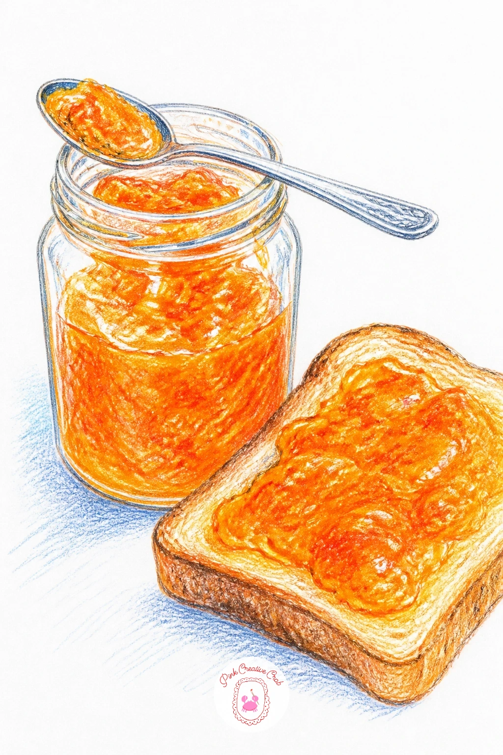 Jar of Orange Marmalade With Toast — Build a small breakfast scene around a jar of orange marmalade, a spoon, and a slice of toast. Orange drawing