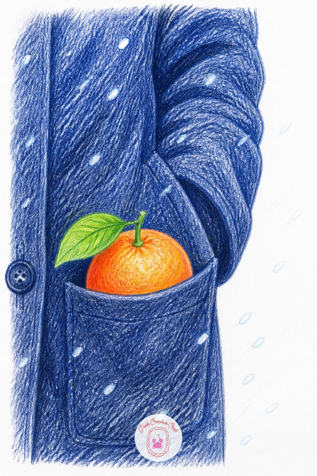 Orange Peeking From a Coat Pocket — Keep this one simple and close-cropped: just a coat pocket with an orange tucked halfway inside, peeking out on a snowy