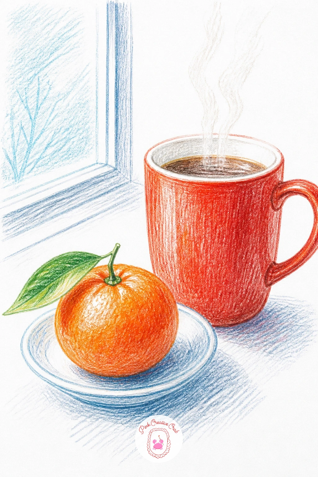 Clementine on a Saucer Beside a Hot Drink — Close the list on something restful: a single clementine resting on a small saucer beside a steaming hot drink by a