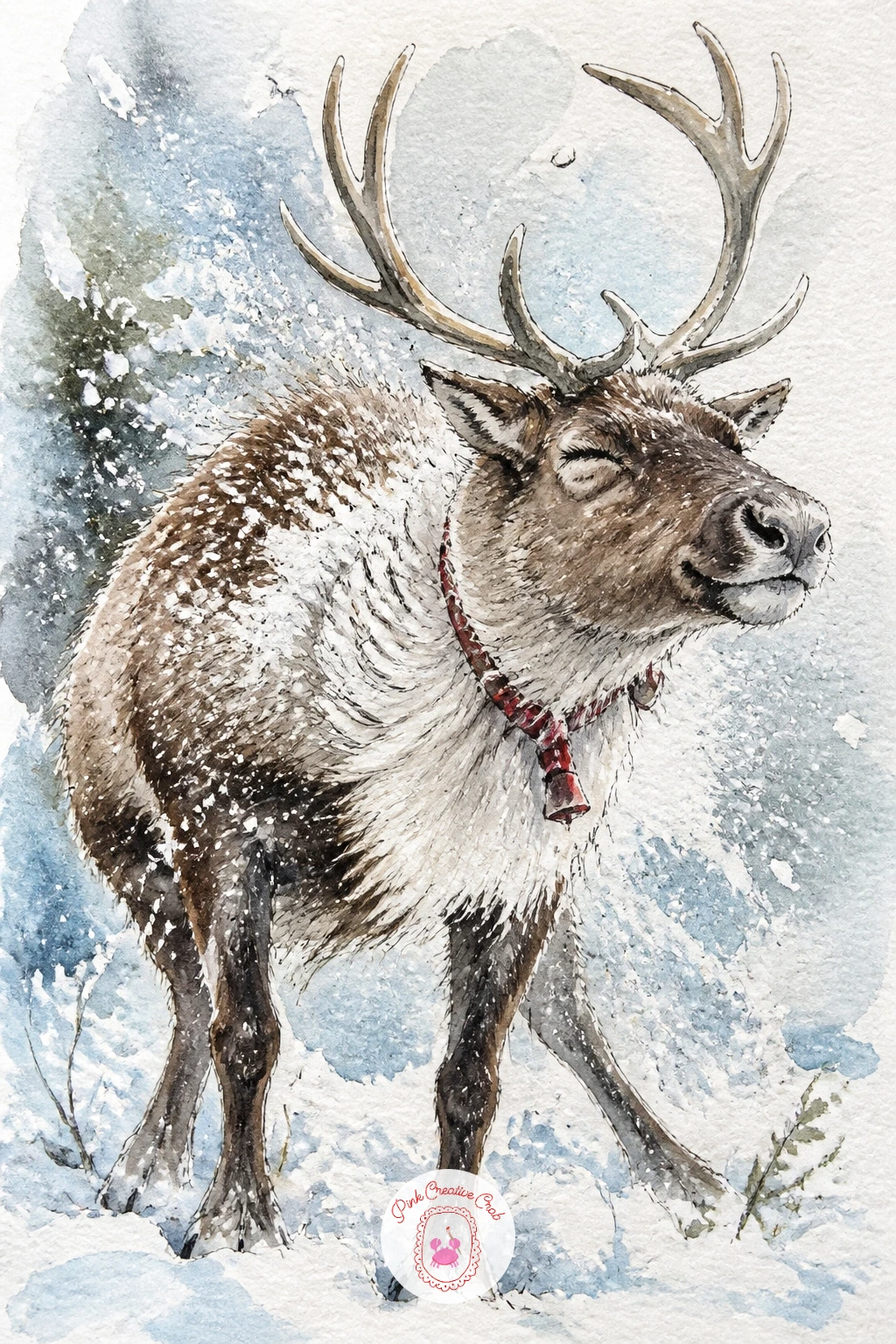 Reindeer Shaking Snow Off Its Coat — Motion is the challenge here, so draw the body first with a slight blur built into the pencil sketch itself: a faint
