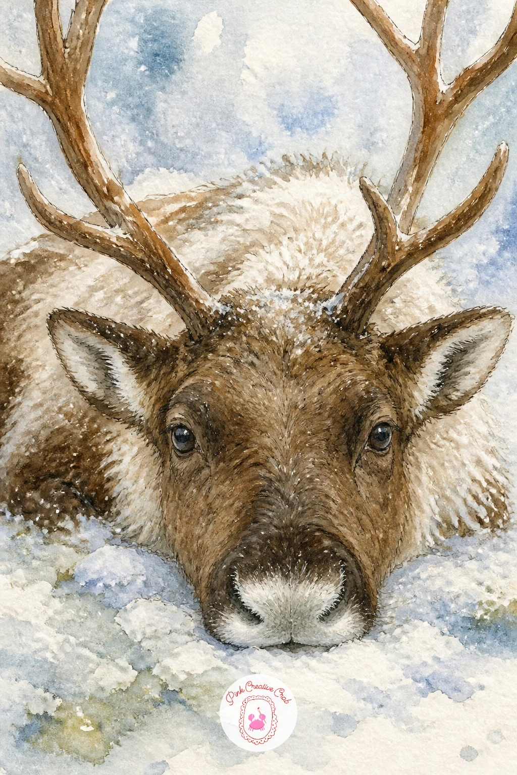 Reindeer Resting Its Chin on Snow — This is a small, quiet gesture worth painting close and simple. Reindeer drawing