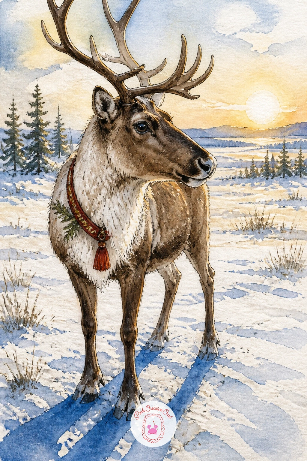 Reindeer Under a Low Winter Sun — A low sun means a long shadow, so work out the light direction before anything else: the sun sits low on one side of the