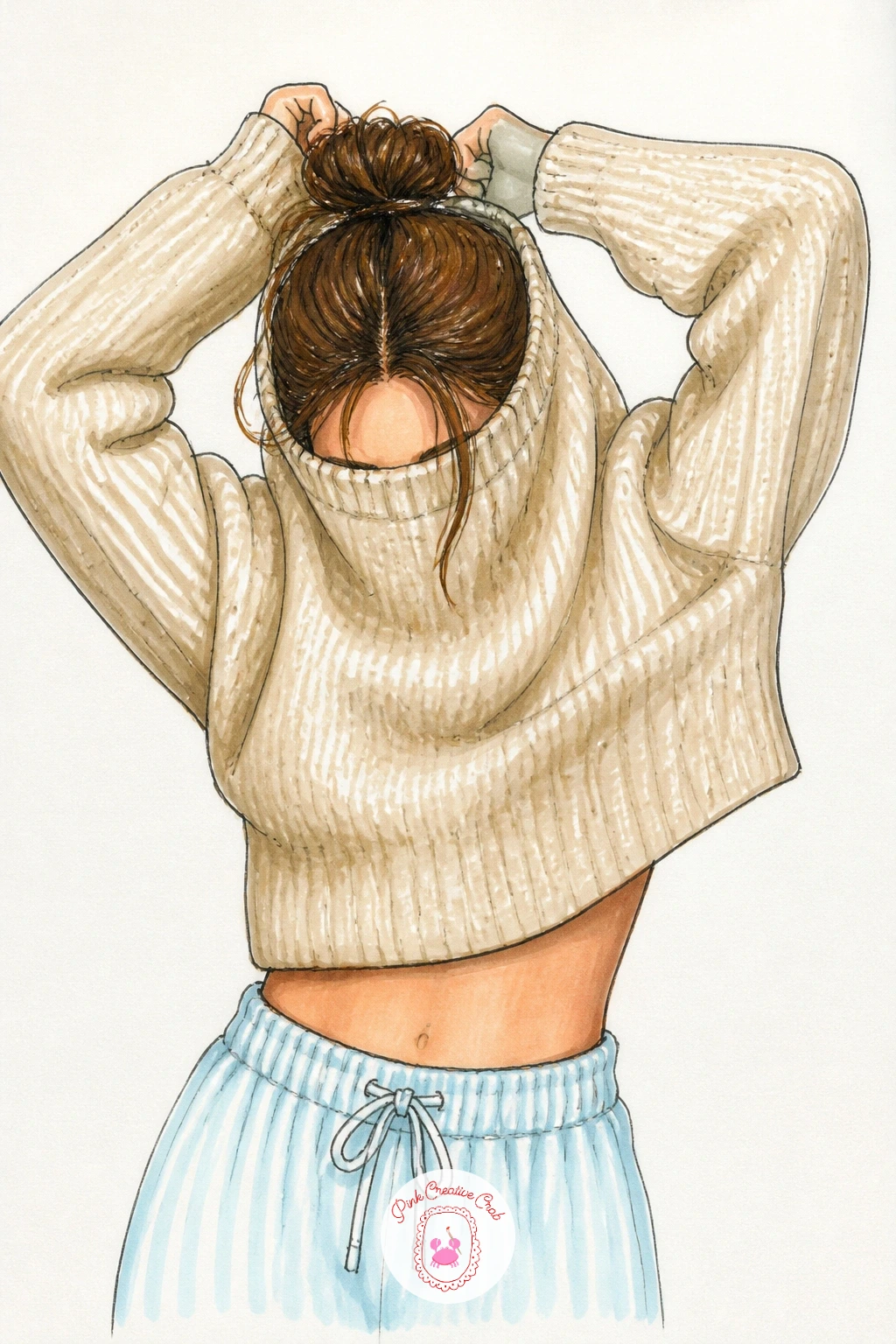 Girl Pulling A Sweater Over Her Head — Try a trickier pose now, a girl pulling a sweater over her head on a cold morning. Sweater drawing