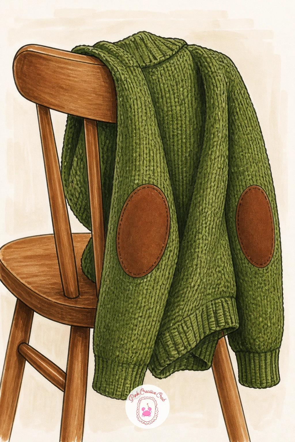 Sweater With Elbow Patches On A Desk Chair — Return indoors for a sweater with elbow patches draped over a chair by a desk. Sweater drawing