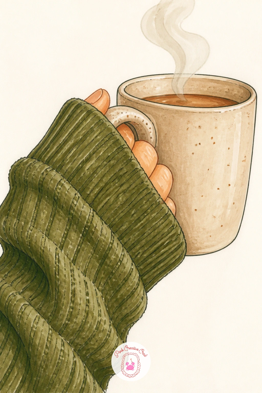 Sweater Sleeve Pulled Over A Hand Holding A Mug — Zoom in close now, just a sweater sleeve pulled over a hand to hold a hot mug. Sweater drawing