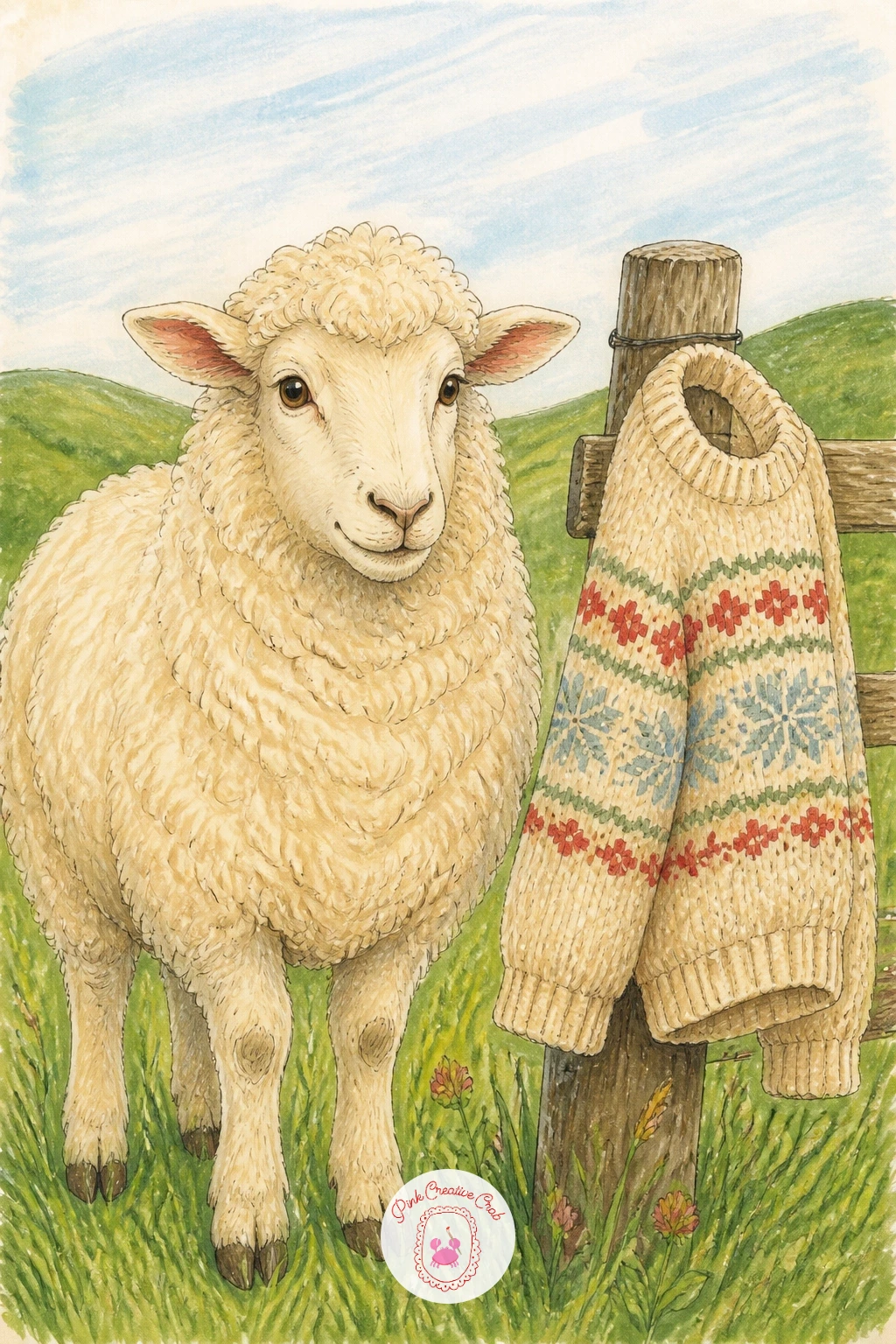 Sheep Beside A Sweater Knit From Its Own Wool — Bring in the source of all this wool, a sheep standing beside a sweater knit from its own fleece. Sweater
