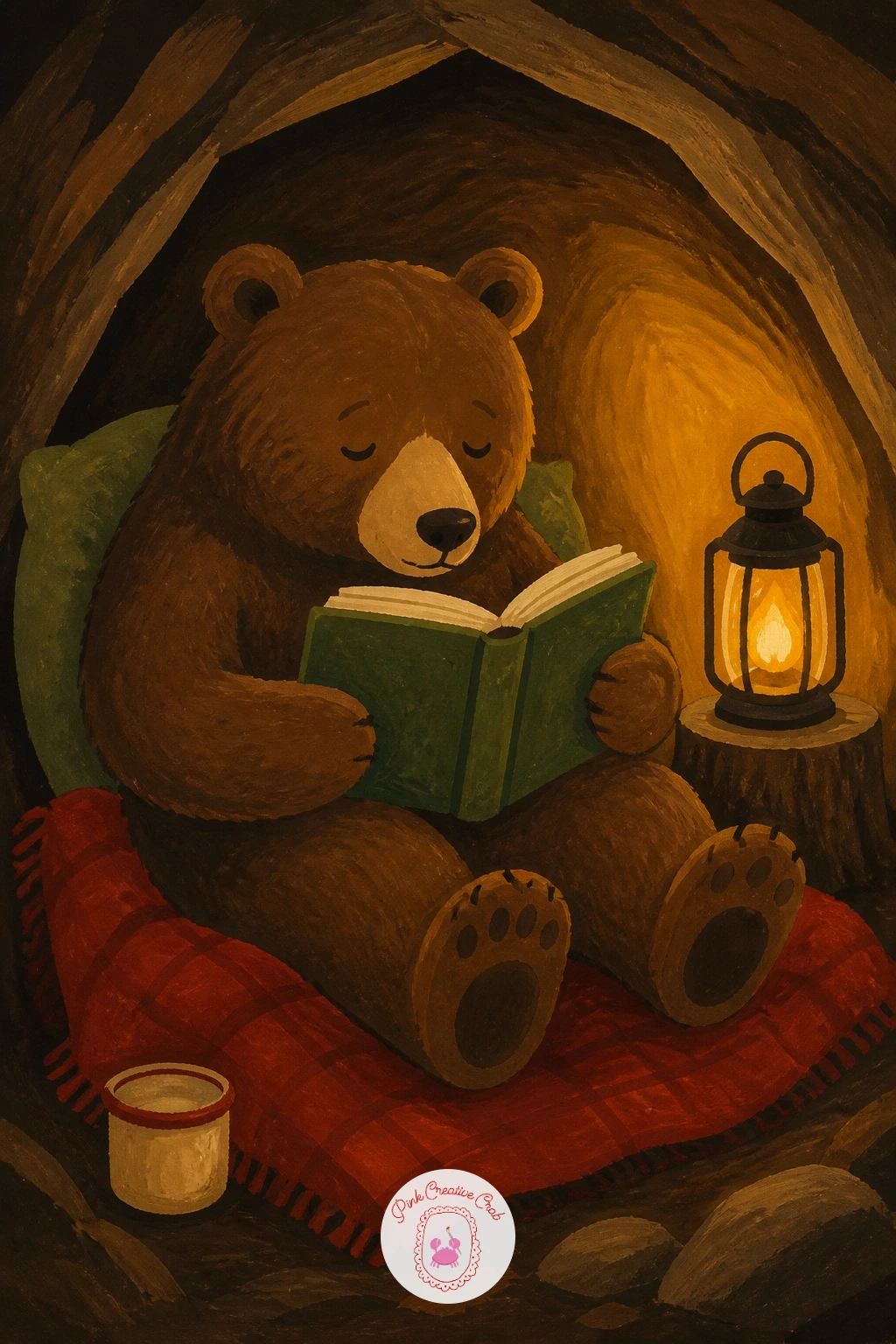 Bear Reading by Lantern Light — Where does the light come from. Bear illustration