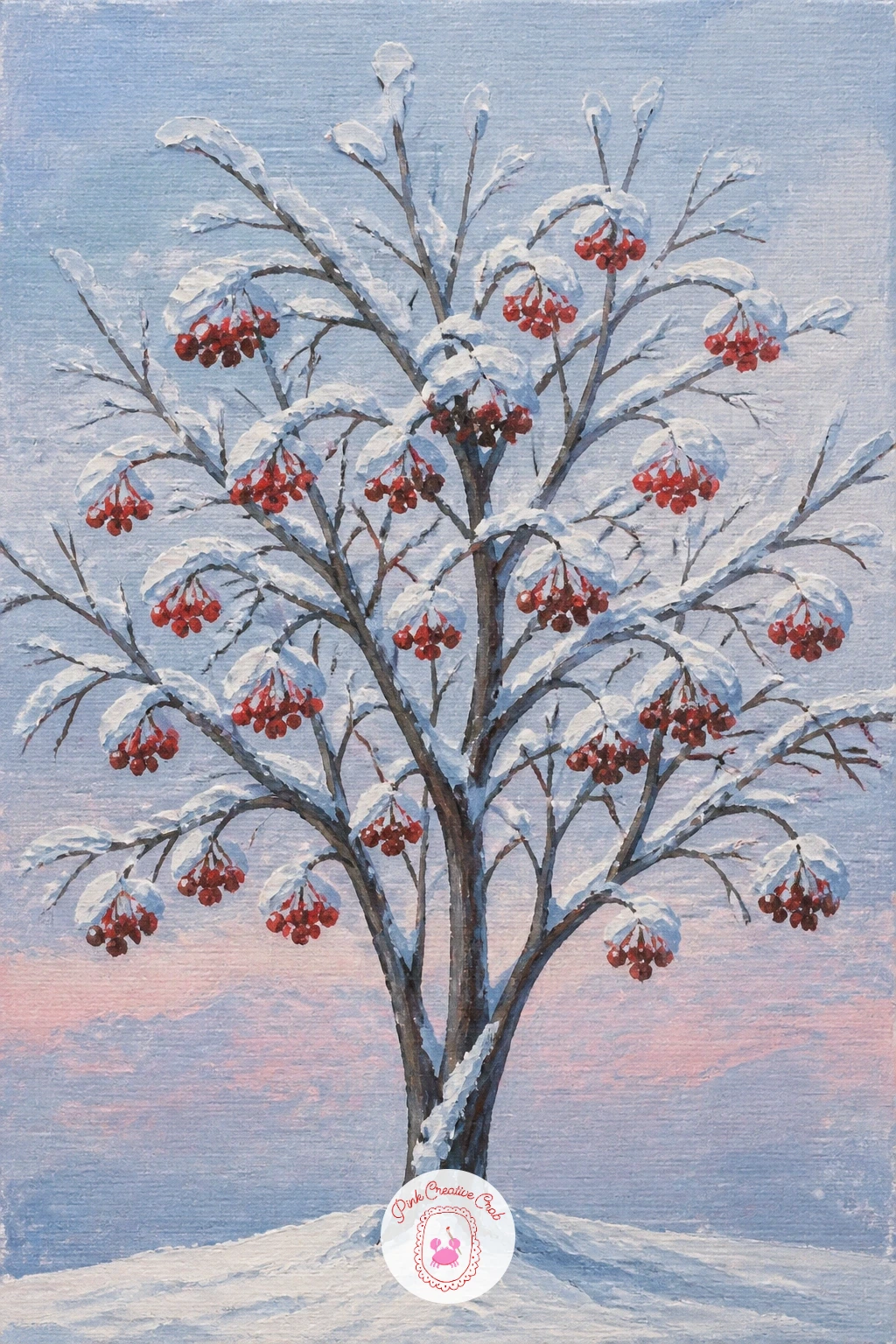 Rowan Tree With Red Berries Under a Cap of Snow — Rowan trees in winter keep their berry clusters even after the leaves drop, which gives you a lovely excuse