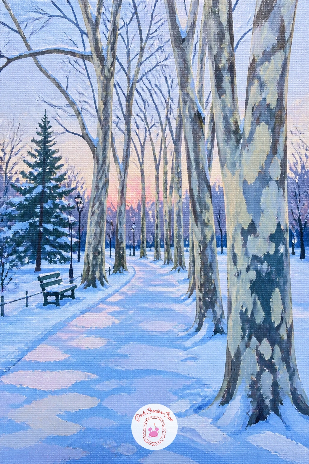 Avenue of Plane Trees in a Snowy City Park — Plane trees along a park avenue give you a repeating pattern of trunks that you can simplify into a rhythm rather