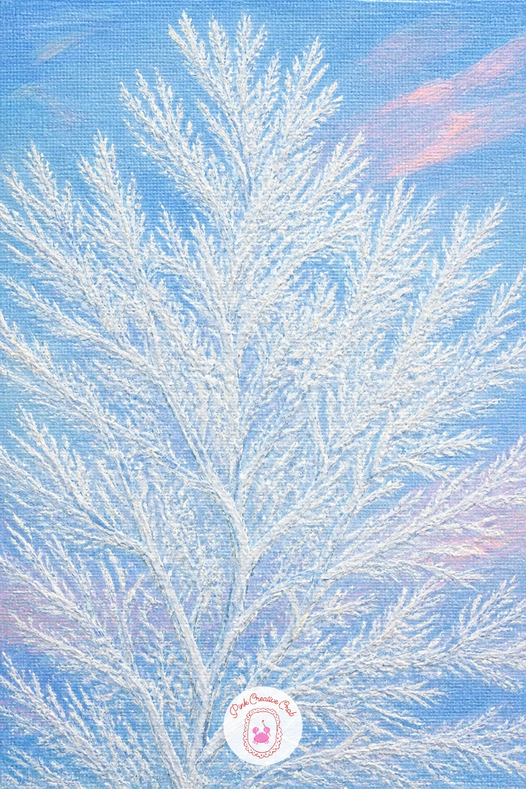 Hoarfrost Tree Glittering Against an Icy Blue Sky — Hoarfrost coats every single twig in white, which means almost none of the tree's dark bark color shows