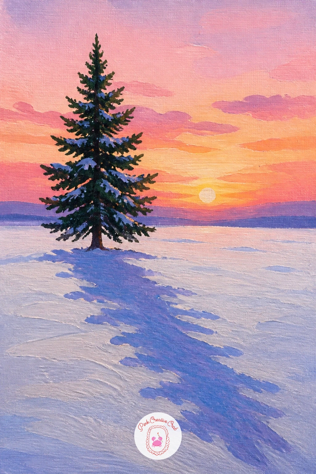 Tree in a White Field Casting a Long Blue Shadow at Sunset — Sunset light sits low and warm, which throws a long cool shadow in the opposite direction, and