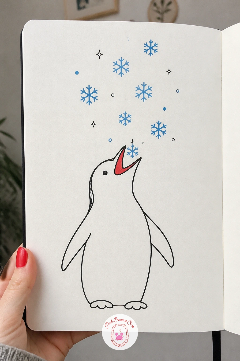 Penguin Catching Snowflakes On Its Tongue — Tip the head back and open the beak wide for this one, since the whole pose hinges on that upward tilted face.