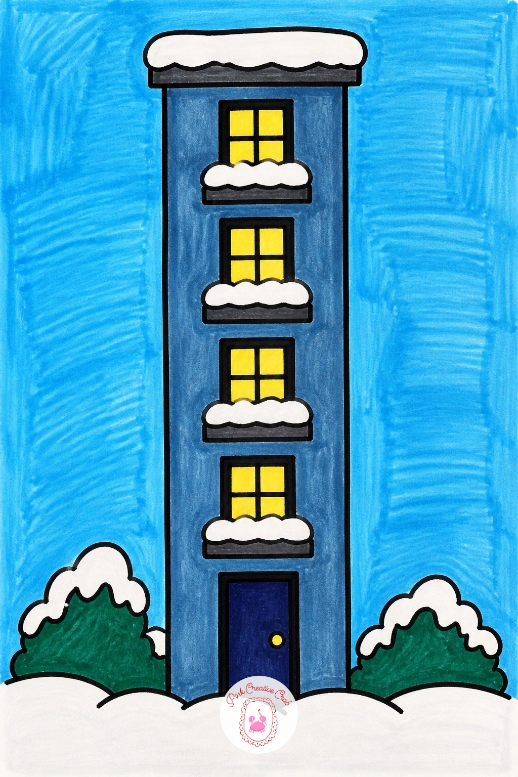 Tall Skinny House With Snowy Ledges — Draw this house as one tall narrow rectangle, taller than it is wide, which already makes it look different from every